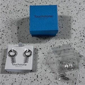Touchstone Crystal Silver Charm Hoop Earrings New in Box